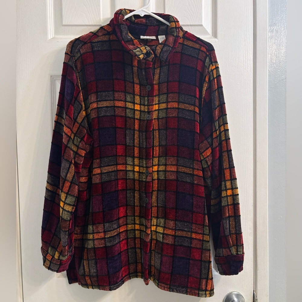 Chico's Multicolor Plaid Shirt Jacket (Missing Button!)